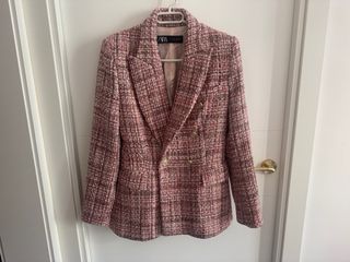 Chaqueta Zara Tweed Rosa Talla S tipo Chanel.