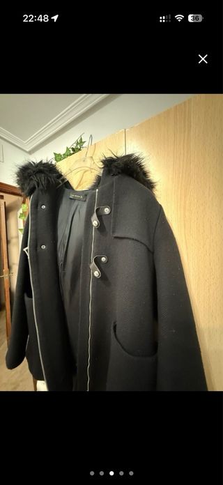 Abrigo Zara Negro Capucha Talla
