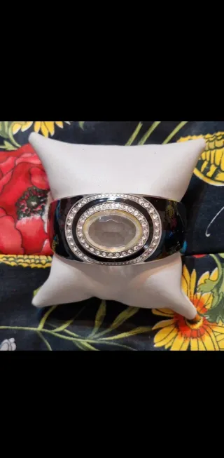 Bracciale donna nero e argento con strass