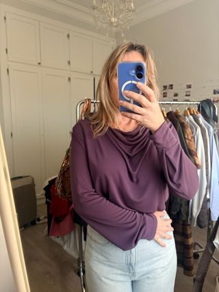 Camiseta Zara manga larga cuello drapeado