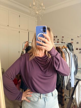 Camiseta Zara manga larga cuello drapeado