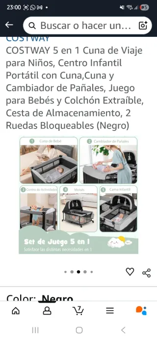 Cuna de viaje COSTWAY 5 en 1 Negra