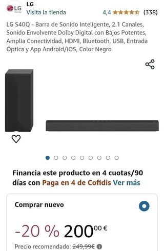LG S40Q Barra de Sonido Inteligente 2.1 Canales