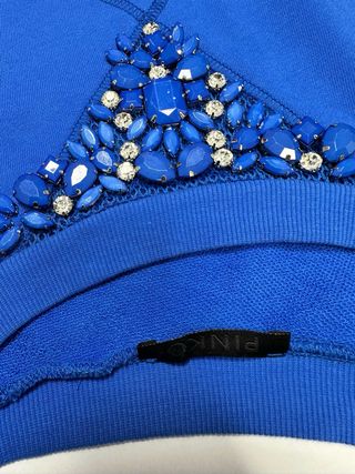Pinko canotta blu con pietre