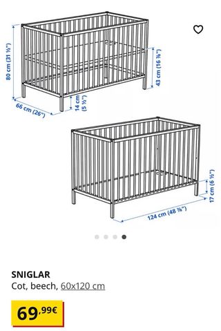 Cuna IKEA SNIGLAR de madera maciza – buen estado