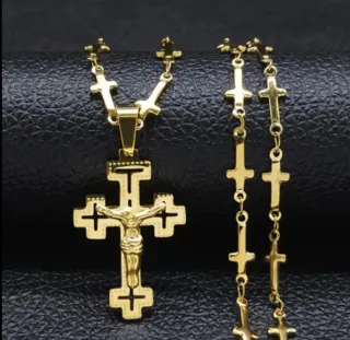 Elegantes Cadena con Cruz Crucifijo Bañado oro 18K