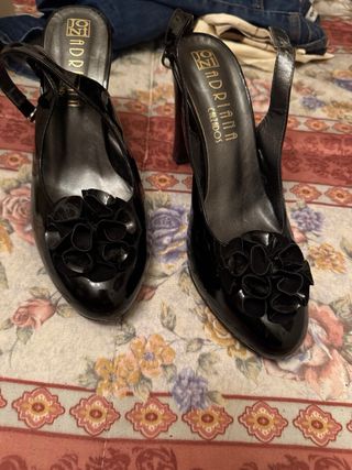 Zapatos Fiesta Tacón Adorno Flor Negro