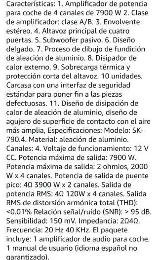 Amplificador Sunbuck SK-790.4 PMPO 7900W