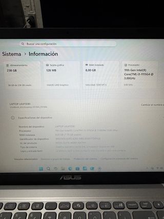 Portátil Asus 8GB/256GB SSD Windows 11 como nuevo