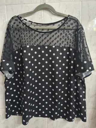 Blusa Talla 3XL Lunares Malla Negra