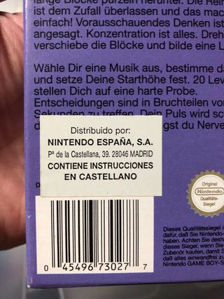 Nintendo Game Boy Tetris Caja Original.