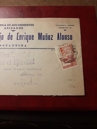 Carta Guerra Civil Española a Sevilla. Año 1938.