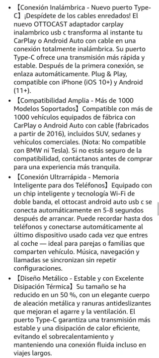 Adaptador Inalámbrico CarPlay Android Auto Tipo C