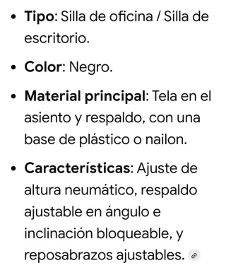Sillón de oficina o escritorio,  ergonómico negro.