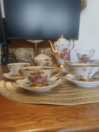 Juego café porcelana oro colección
