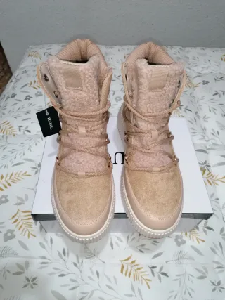 Botas invierno caqui cordones borreguillo