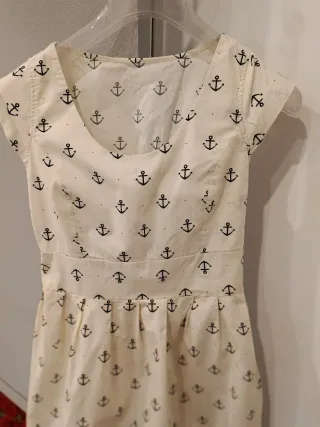 Vestido vintage beige anclas azul