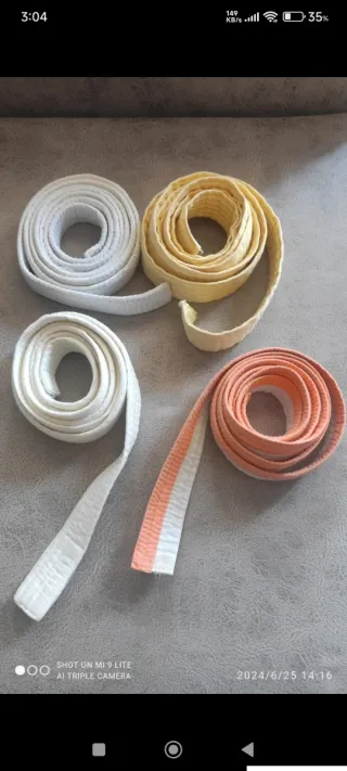 Lote Cinturones Karate Brooks Azul Marrón Gris