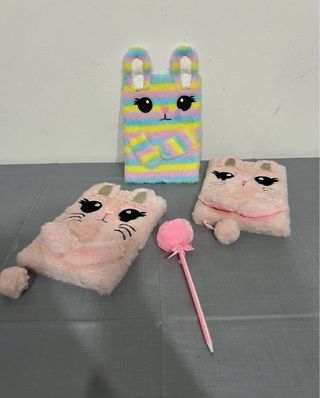 3 agende peluche effetto gatto e coniglio