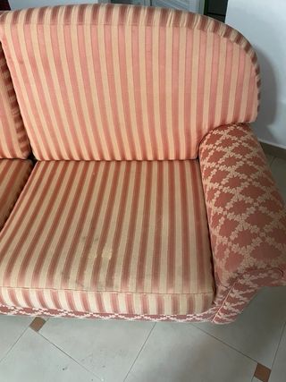 Sofá de 2 plazas tela beige y rosa