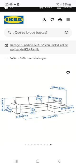 Sofá Chaiselongue Gris Ikea