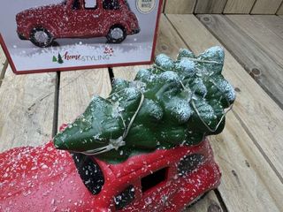 COCHE NAVIDEÑO CON ARBOL ROJO 23CM