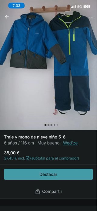 Mono de nieve y chaqueta infantil azul
