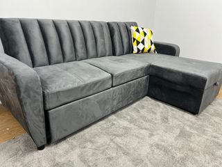Sofá Cama Chaise Longue Terciopelo Gris