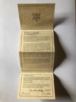 Moneda Oro Canadiense 100 Dólares 2002