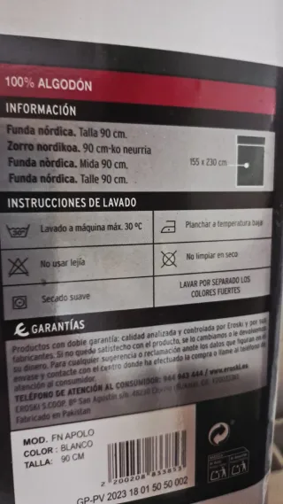 Funda Nórdica Eroski 90cm 100% Algodón