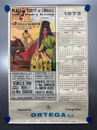 Calendario taurino Litografia Ortega, año 1973