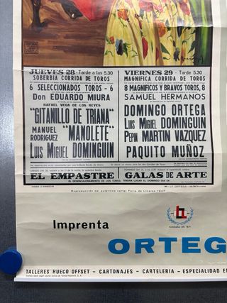 Calendario taurino Litografia Ortega, año 1973
