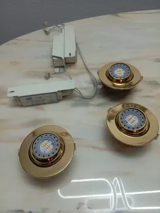 Lote de 3 Focos LED Dorados con Transformador.