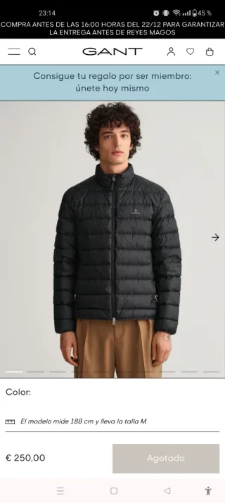 Chaqueta de plumas Gant azul/negra