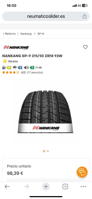 4 Neumáticos Nuevos Nankang 215/50 R18