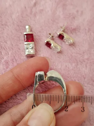 Anillo, colgante, pendientes plata