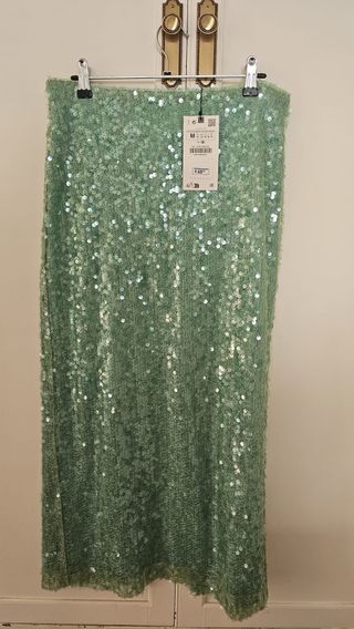 Falda Zara lentejuelas verde M