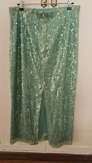 Falda Zara lentejuelas verde M