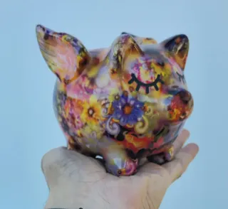 Hucha Cerdo Cerámica Flores