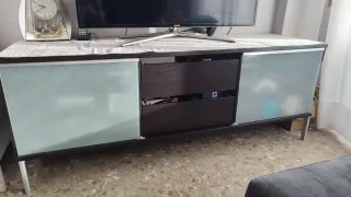 Mueble TV moderno cristal y madera