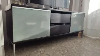 Mueble TV moderno cristal y madera