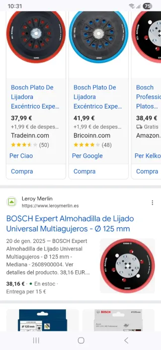 Almohadilla lijadora BOSCH 125mm