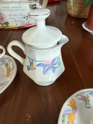 Juego Tazas Porcelana Antiguo Flores