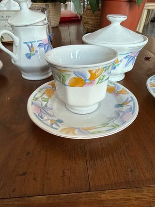 Juego Tazas Porcelana Antiguo Flores