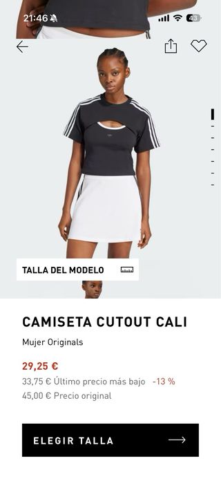 Camiseta Adidas Talla XL Negra/Blanca Algodón