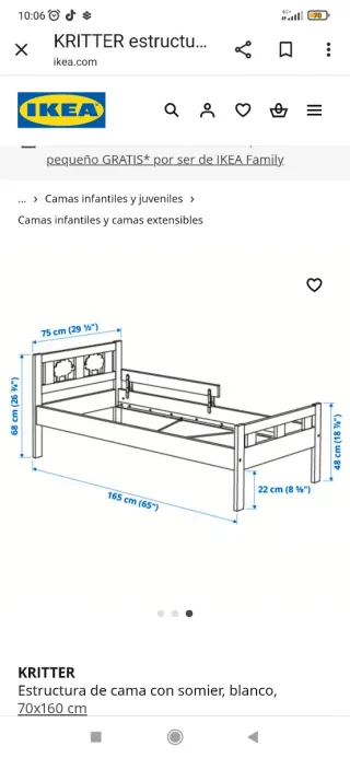 Cama infantil blanca con barrera(tengo dos camas)