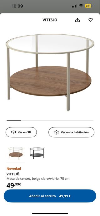 Mesa baja redonda Ikea cristal y madera