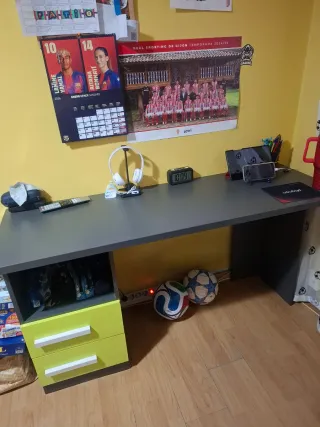 Escritorio madera gris y verde