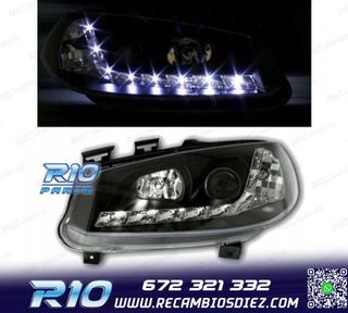 FAROS RENAULT MEGANE 02-05 LUZ DIURNA LED FONDO NEGRO