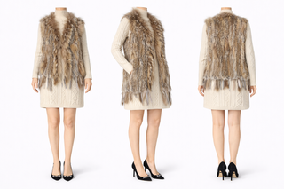 Chaleco corto de conejo con cuello de zorro